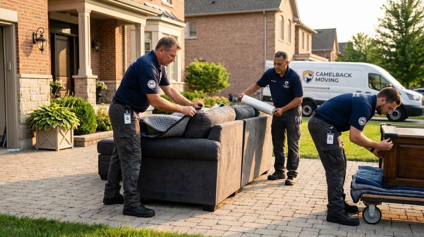 Large estate moving crew wrapping furniture in Appleton City, MO